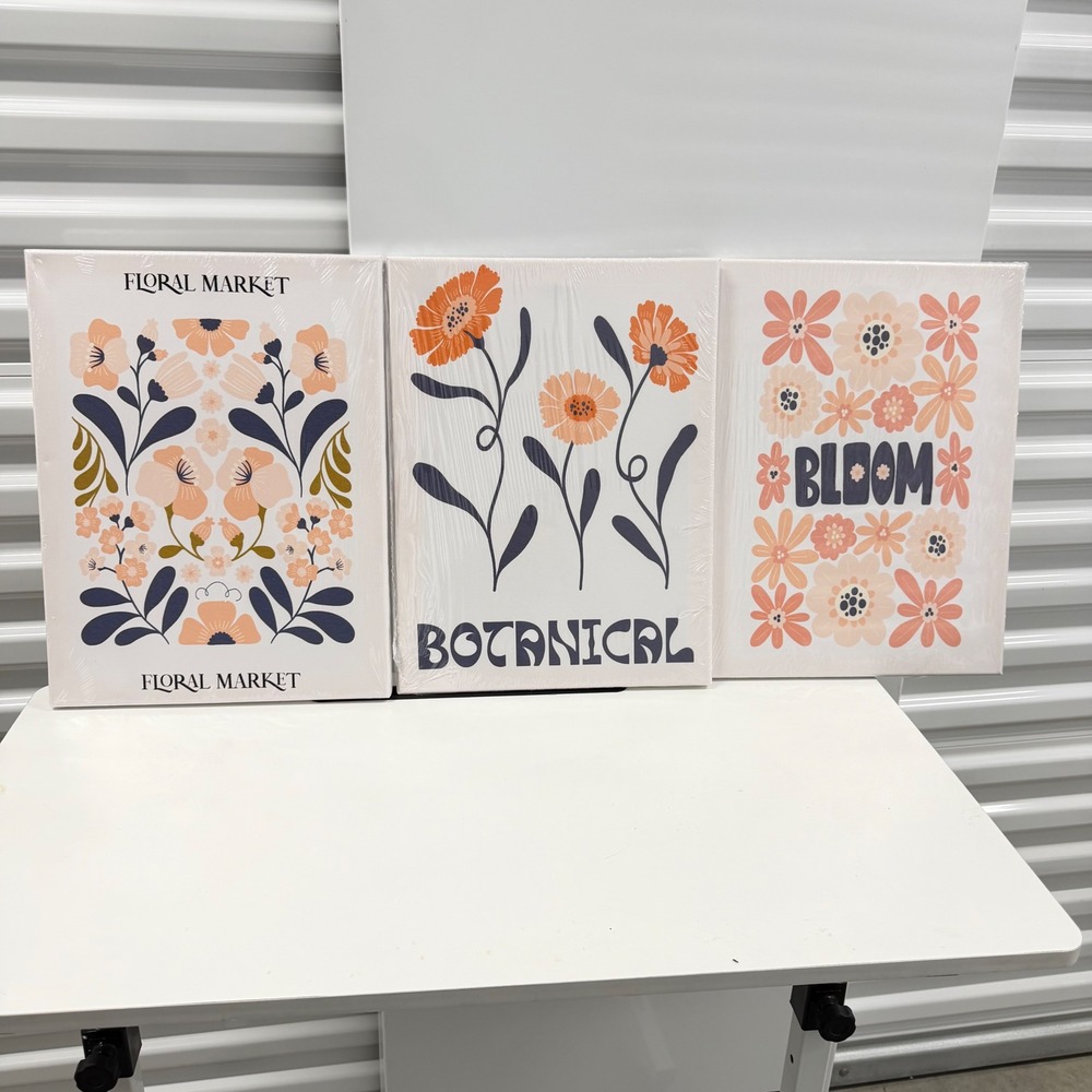 Boho‎ Floral Canvas Wall Art Set 3 Piece Botanical Bloom Floral Market 12x16